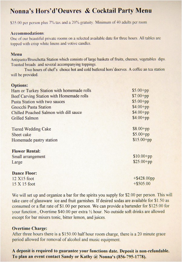 Nonnas Hor's'd'Oeuvres and Cocktail Party Menu