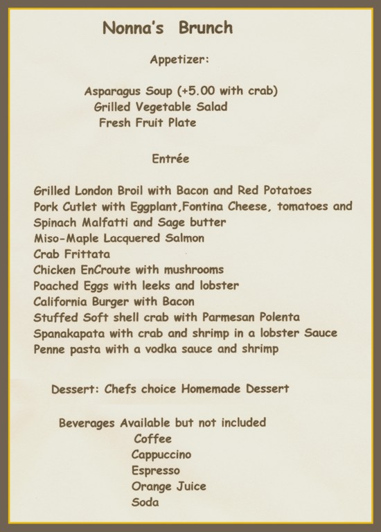 Nonnas Sunday Brunch Menu